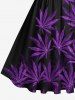 Robe Vintage Trapèze Imprimé Feuilles D'érable Grande Taille - Noir 6X