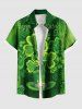 Plus Size St. Patrick's Day Hat Clover Leaf Print Buttons Pocket Shirt For Men -  