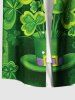 Plus Size St. Patrick's Day Hat Clover Leaf Print Buttons Pocket Shirt For Men -  