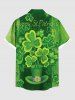 Plus Size St. Patrick's Day Hat Clover Leaf Print Buttons Pocket Shirt For Men -  