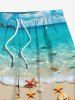 Plus Size Shells Starfish Sea Waves Print Hawaii Drawstring Beach Shorts For Men -  