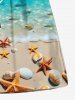 Plus Size Shells Starfish Sea Waves Print Hawaii Drawstring Beach Shorts For Men -  