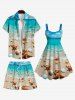 Plus Size Shells Starfish Sea Waves Print Hawaii Drawstring Beach Shorts For Men -  