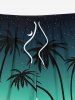 Plus Size Coconut Tree Beach Ombre Galaxy Print Hawaii Drawstring Beach Shorts For Men -  
