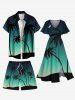 Plus Size Coconut Tree Beach Ombre Galaxy Print Hawaii Drawstring Beach Shorts For Men -  
