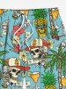 Short de Plage Hawaiien Floral Imprimé Crâne et Arbre Noix de Coco Grande Taille avec Cordon de Serrage - Vert L