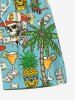 Short de Plage Hawaiien Floral Imprimé Crâne et Arbre Noix de Coco Grande Taille avec Cordon de Serrage - Vert L