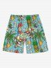 Plus Size Skull Coconut Tree Juice Pineapple Floral Currency Print Hawaii Drawstring Beach Shorts For Men -  