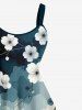Plus Size Ombre Ink Watercolor Floral Branch Print Hawaii A Line Tank Dress -  