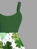Plus Size Plaid Four Leaf Clover Pin Dot Print St. Patrick's Day Hawaii A Line Tank Dress -  