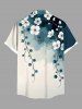 Plus Size Ombre Ink Watercolor Floral Branch Print Hawaii Button Pocket Shirt For Men -  