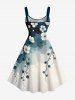 Robe Décontractée Ligne A Fleurie Branche D'Encre Imprimée de Grande Taille - Bleu S