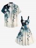 Robe Décontractée Ligne A Fleurie Branche D'Encre Imprimée de Grande Taille - Bleu S
