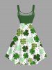 Robe Pin-up à Imprimé Feuille et Trèfle à Carreaux Grande Taille - Vert 2X