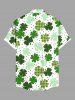Plus Size Plaid Four Leaf Clover Pin Dot Print St. Patrick's Day Hawaii Button Pocket Shirt For Men -  