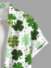 Plus Size Plaid Four Leaf Clover Pin Dot Print St. Patrick's Day Hawaii Button Pocket Shirt For Men -  