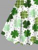 Robe Pin-up à Imprimé Feuille et Trèfle à Carreaux Grande Taille - Vert 4X