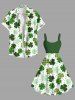 Robe Pin-up à Imprimé Feuille et Trèfle à Carreaux Grande Taille - Vert 4X