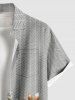 Plus Size Flower Leaf Branch Herringbone Stripe Print Hawaii Button Pocket Shirt For Men -  