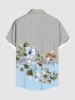 Plus Size Flower Leaf Branch Herringbone Stripe Print Hawaii Button Pocket Shirt For Men -  