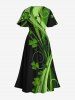 Plus Size Leaf Clover Curve Print St. Patrick's Day Hawaii Split Pocket A Line Midi Dress -  