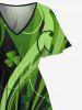 Plus Size Leaf Clover Curve Print St. Patrick's Day Hawaii Split Pocket A Line Midi Dress -  