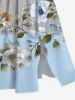 Robe Cache-Coeur Grande Taille à Motif Floral et Feuille - Gris 6X