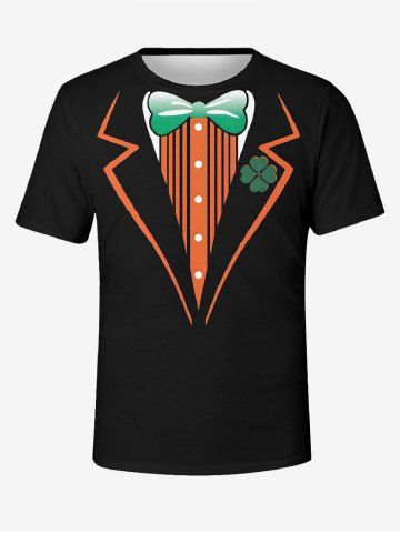 Plus Size Suit Pattern Four Leaf Clover Print St. Patrick's Day Hawaii T-shirt For Men - BLACK - M