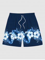 Plus Size Tropical Leaf Hibiscus Flower Print Hawaii Beach Shorts -  