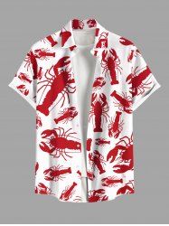 Plus Size Lobster Print Buttons Pocket Hawaii Shirt For Men -  