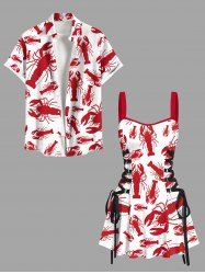 Lobster Print Plus Size Matching Hawaii Beach Outfit For Couples - Blanc 
