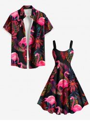 Tropical Leaf Flamingo Print Plus Size Matching Hawaii Beach Outfit For Couples - Rose clair 