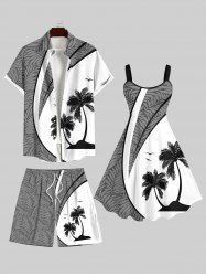 Coconut Tree Tropical Leaves Curve Print Plus Size Matching Hawaii Beach Outfit For Couples -  