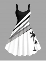 Robe Drapée sans Manches à Imprimé Cocotiers Grande Taille - Blanc L