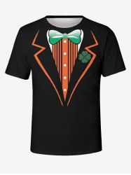 T-shirt Imprimé Feuilles Trèfle à Quatre Sol Grande Taille pour Homme - Noir M