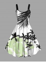 Plus Size Coconut Tree Tropical Leaf Colorblock Print Hawaii Tank Dress -  