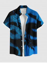 Plus Size Ink Painting Dragon Two Tone Print Hawaii Button Pocket Shirt For Men -  