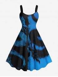 Plus Size Ink Painting Dragon Two Tone Print Hawaii A Line Tank Dress -  