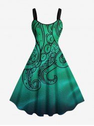 Robe débardeur grande taille à imprimé pieuvre hawaïen dégradé A - Vert XXS
