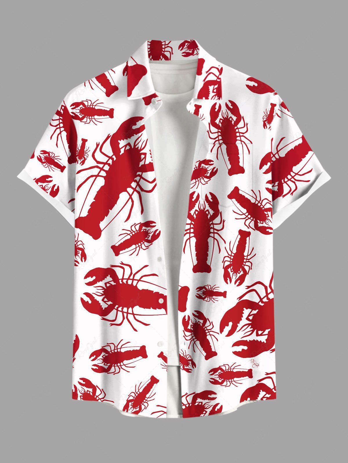 Chemise Imprimé Homard Grande Taille avec Poche à Boutons pour Homme Blanc 2XL