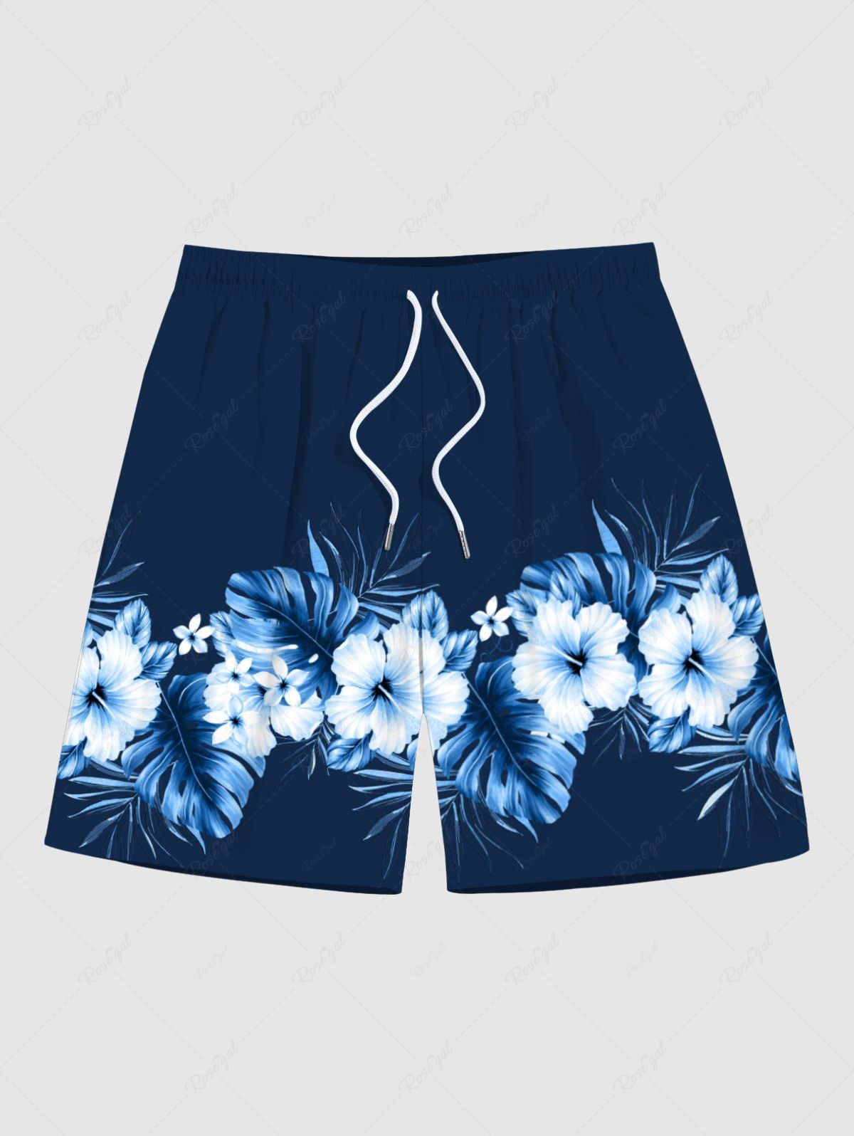 Hot Plus Size Tropical Leaf Hibiscus Flower Print Hawaii Beach Shorts  
