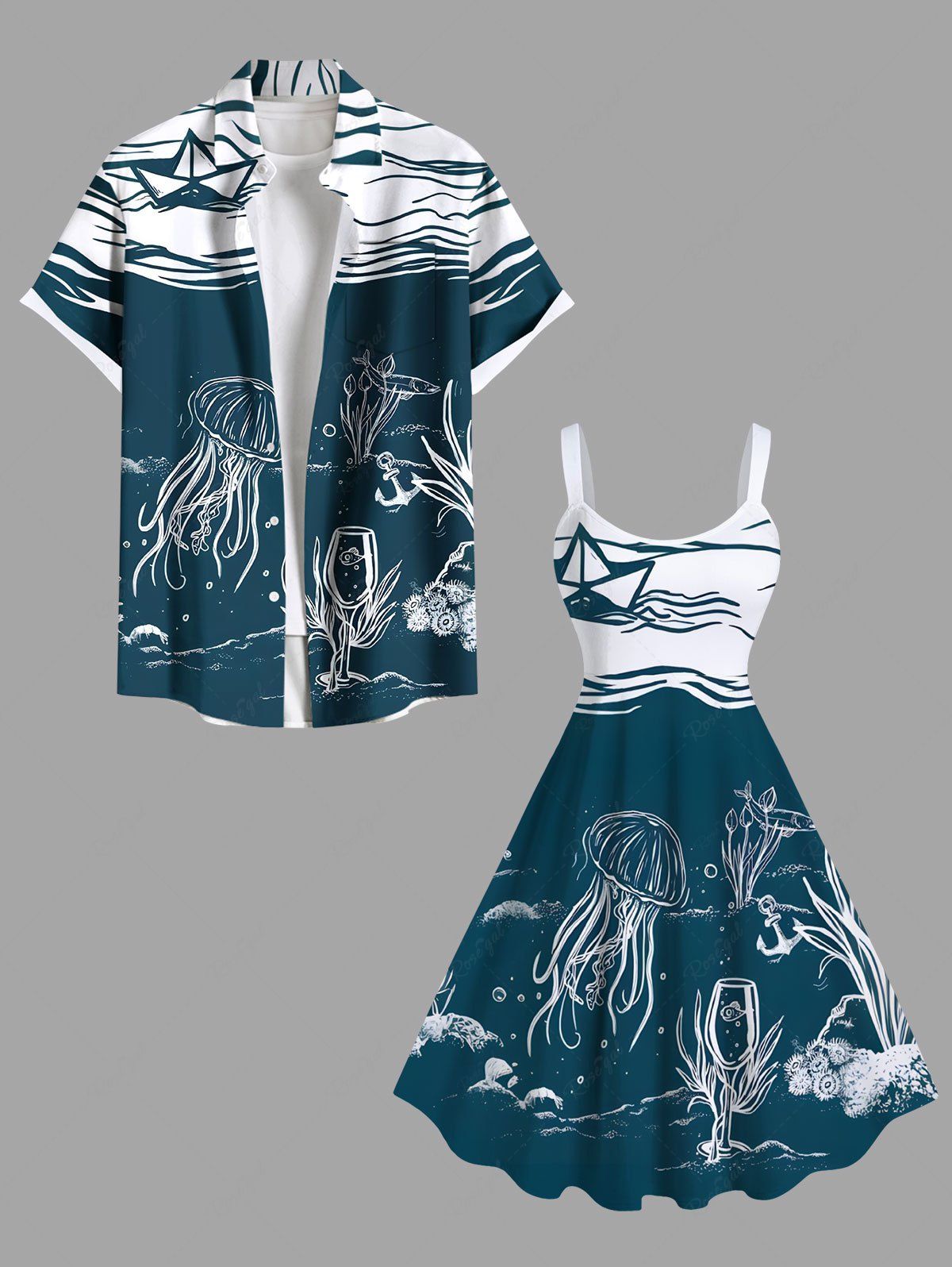 Robe Magnifique Moulante pour en Verre de Vin Hawaiien avec Imprimé Grande Taille Vert profond 