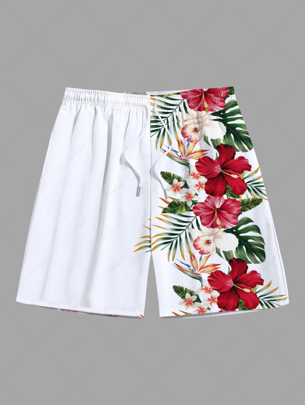 Sale Plus Size Tropical Leaf Hibiscus Flowers Print Hawaii Beach Shorts  