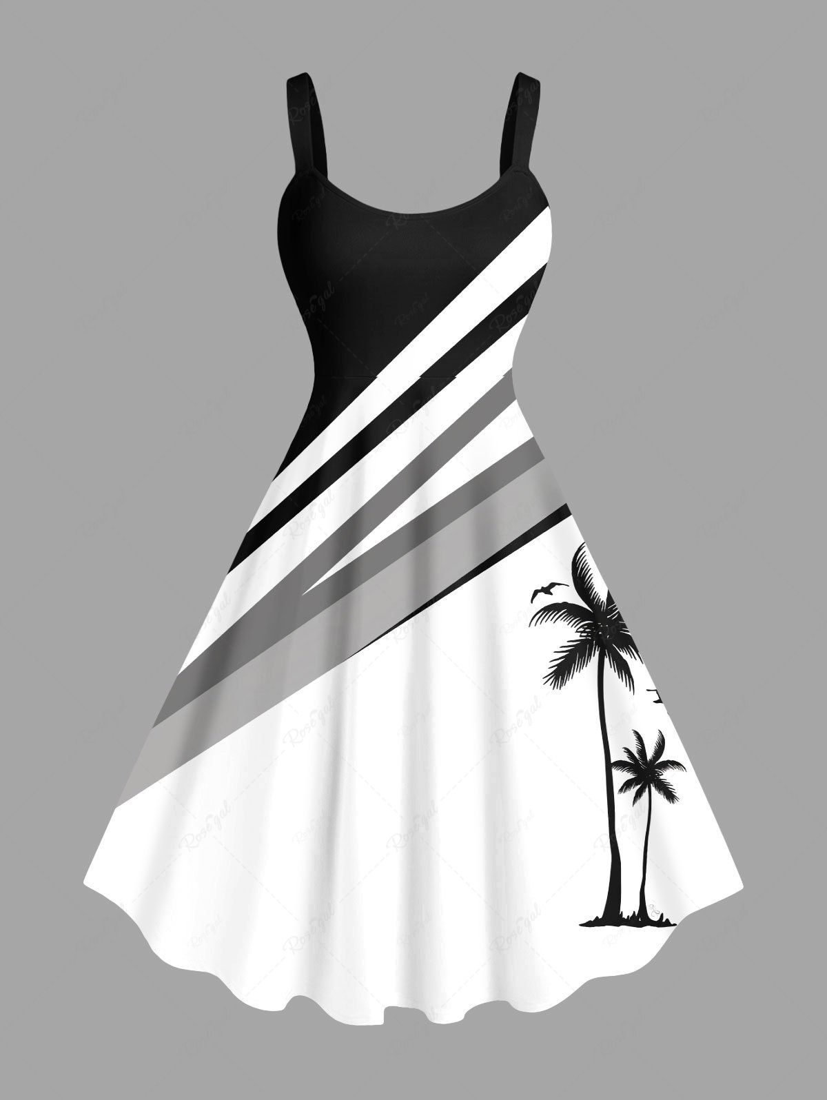 Robe Drapée sans Manches à Imprimé Cocotiers Grande Taille Blanc 6X