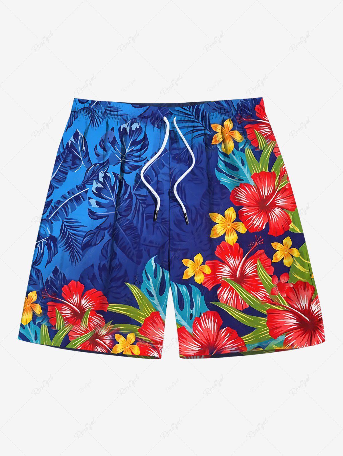 Shop Plus Size Floral Tropical Leaves Print Hawaii Ombre Drawstring Beach Shorts For Men  