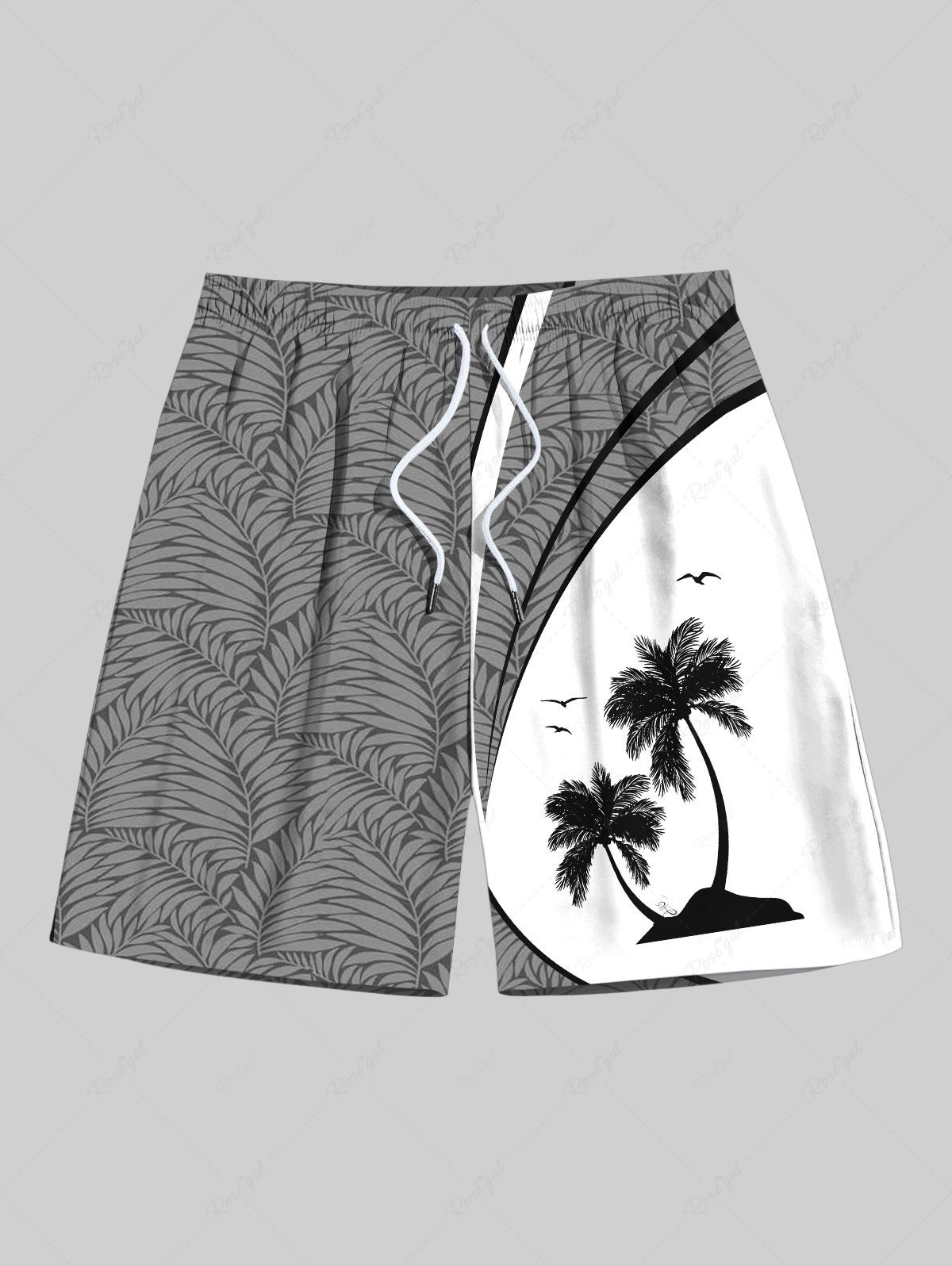 Shops Plus Size Coconut Tree Tropical Leaves Curve Print Hawaii Drawstring Beach Shorts For Men  