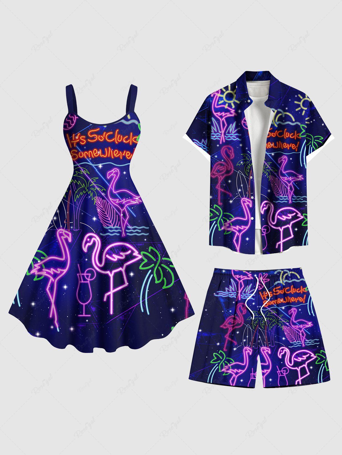 Buy Coconut Tree Flamingo Sun Pineapple Juice Print Plus Size Matching Hawaii Beach Outfit For Couples  
