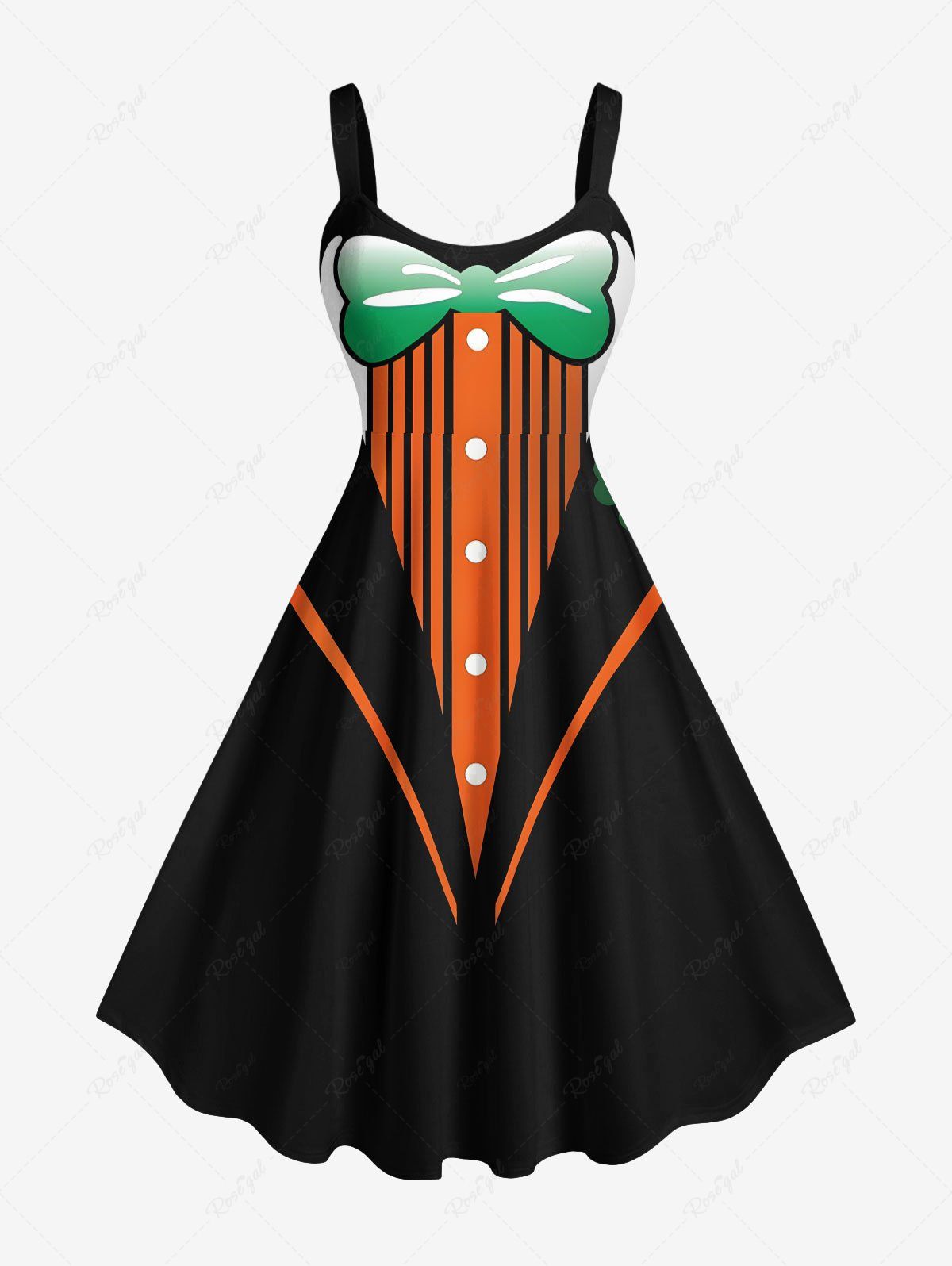Robe de Bal Style Hawaiien Imprimé Feuille de Trèfle Grande Taille Noir 6X