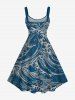 Sea Waves Retro Pattern Print Plus Size Matching Hawaii Beach Cruise Shirts Dress Outfit For Couples -  
