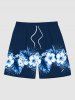 Tenue de Plage Hawaiien Imprimé Fleurs et Feuilles Tropicales Grande Taille pour Couples - Bleu de Minuit 